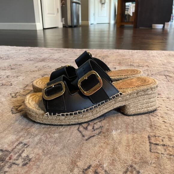 J. Crew Black Leather Double Strap Block Heel Espadrilles SZ 8 Made in Spain - Picture 4 of 15